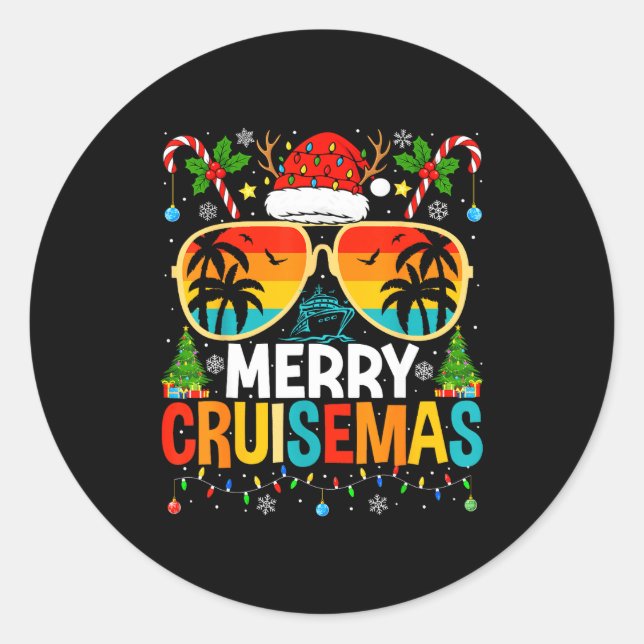 Pegatina Redonda Merry Cruisemas Cruise Matching Family Christmas C (Anverso)