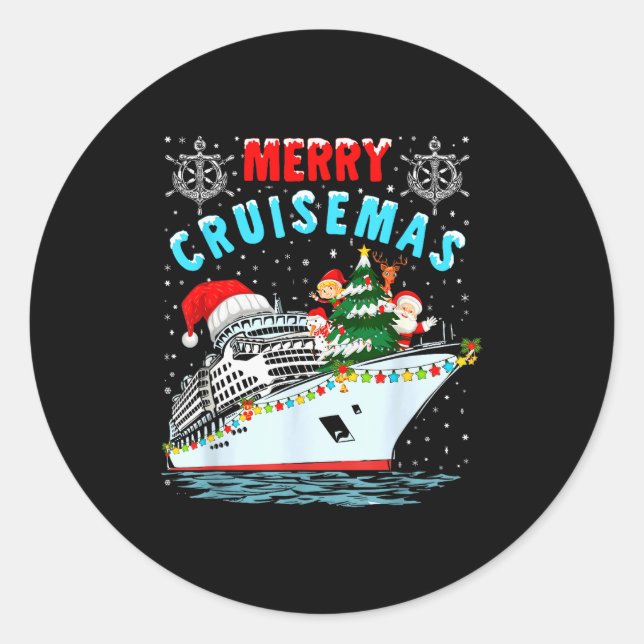 Pegatina Redonda Merry Cruisemas Cruise Ship Family Christmas  (Anverso)