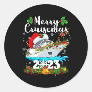 Pegatina Redonda Merry Cruisemas Familia Cruise Navidades 2023 Fun
