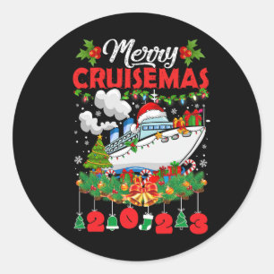 Pegatina Redonda Merry Cruisemas Familia Cruise Navidades 2023 Fun 