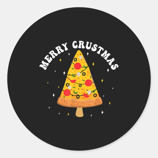 Pegatina Redonda Merry Crustmas Funny Zza Slice Christmas Tree Zza  (Anverso)