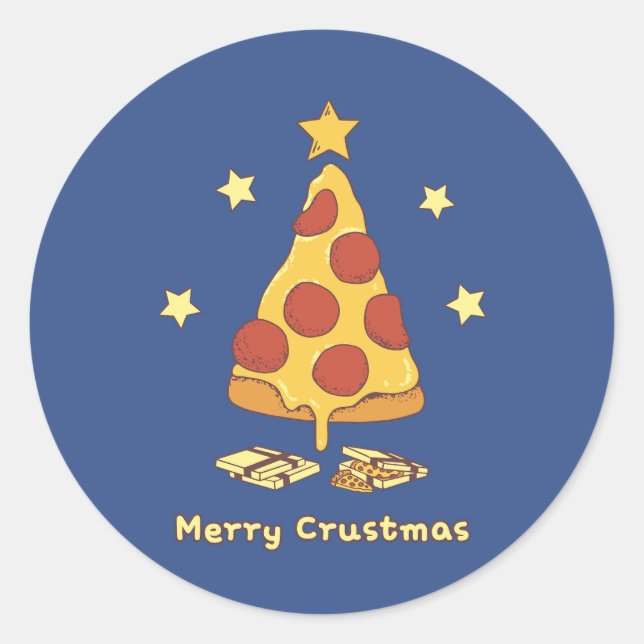 Pegatina Redonda Merry Crustmas - Navidades de pizza (Anverso)