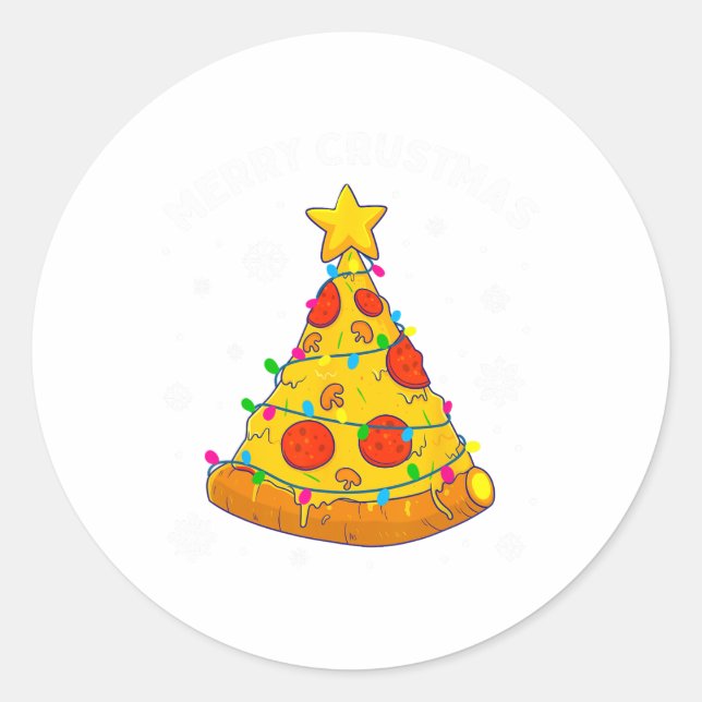 Pegatina Redonda Merry Crustmas Pizza Christmas Tree Xmas Gifts Kid (Anverso)