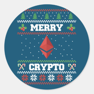 Pegatina Redonda Merry Crypto Ethereum Ugly Navidades Sweater