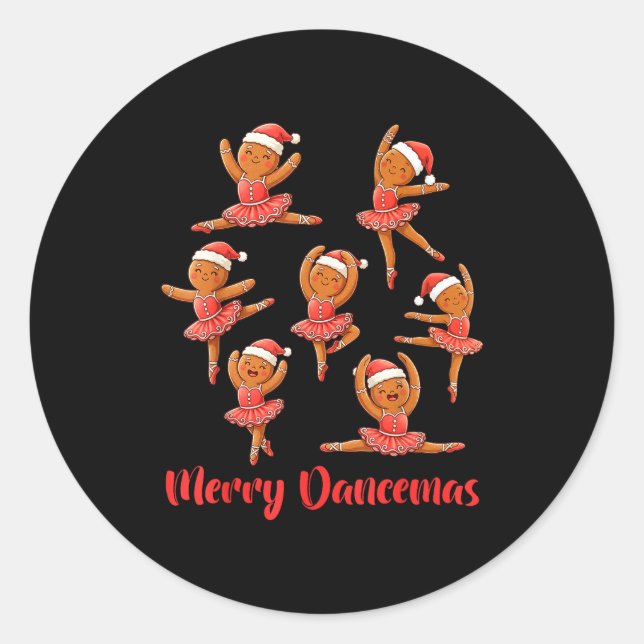 Pegatina Redonda Merry Dancemas Ballet Dancer Gingerbread Teacher C (Anverso)