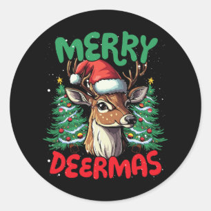 Pegatina Redonda Merry Deermas Navidades graciosos Duck Lover