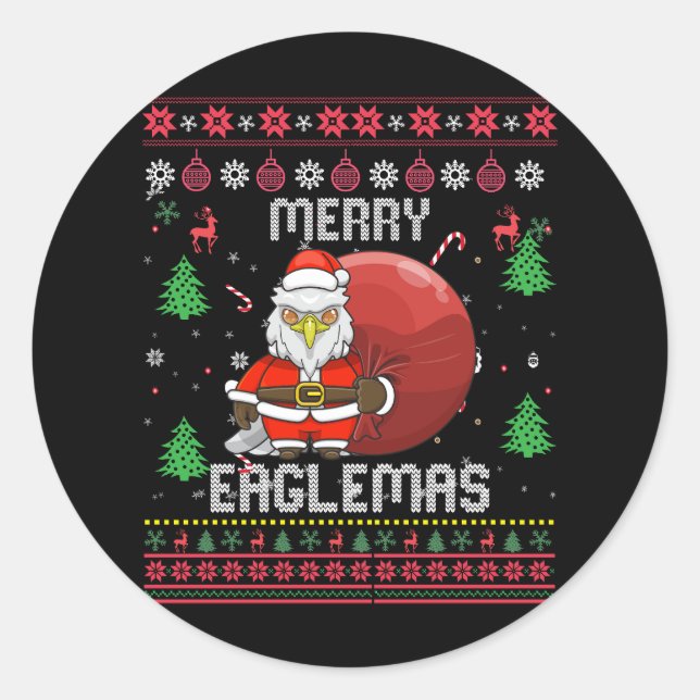 Pegatina Redonda Merry Eaglemas Eagles Merry Christmas Eagles Lover (Anverso)
