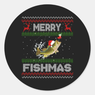 Pegatina Redonda Merry Fishmas Feo Pescado Fish