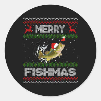 Pegatina Redonda Merry Fishmas Feo Pescado Fish