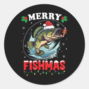 Pegatina Redonda Merry Fishmas Fish Funny Pescadores Navidades Papá