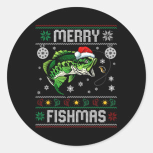 Pegatina Redonda Merry Fishmas Fun Fish Fish Fisher Ugly Chris