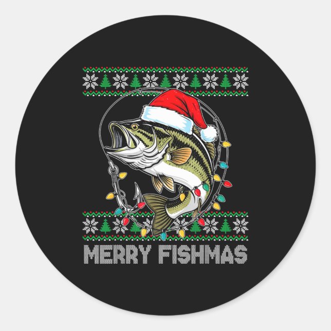 Pegatina Redonda Merry Fishmas Funny B Fishing Christmas For Women  (Anverso)