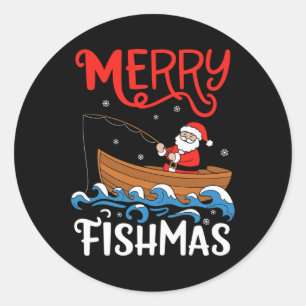 Pegatina Redonda Merry Fishmas Navidades graciosos