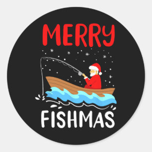 Pegatina Redonda Merry Fishmas Navidades graciosos
