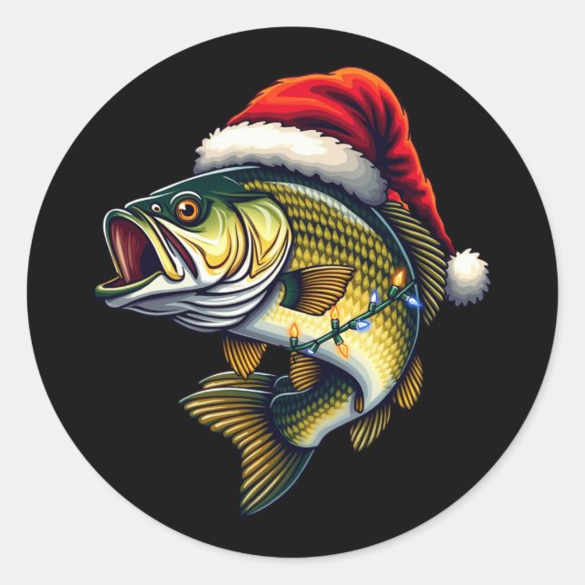 Pegatina Redonda Merry Fishmas Santa Fishing Amantes Graciosos (Anverso)