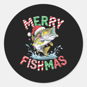 Pegatina Redonda Merry Fishmas Santa Fishing Funny Fisher Christ
