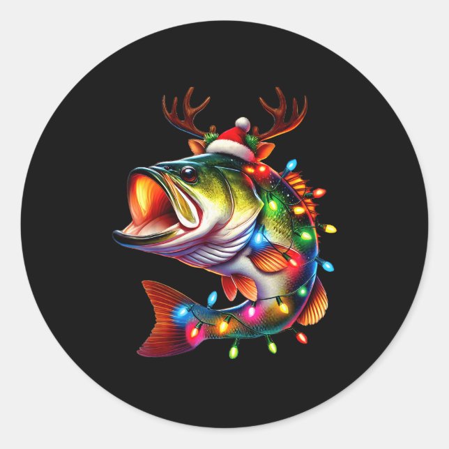 Pegatina Redonda Merry Fishmas Santa Fishing Lovers Funny Fisherman (Anverso)