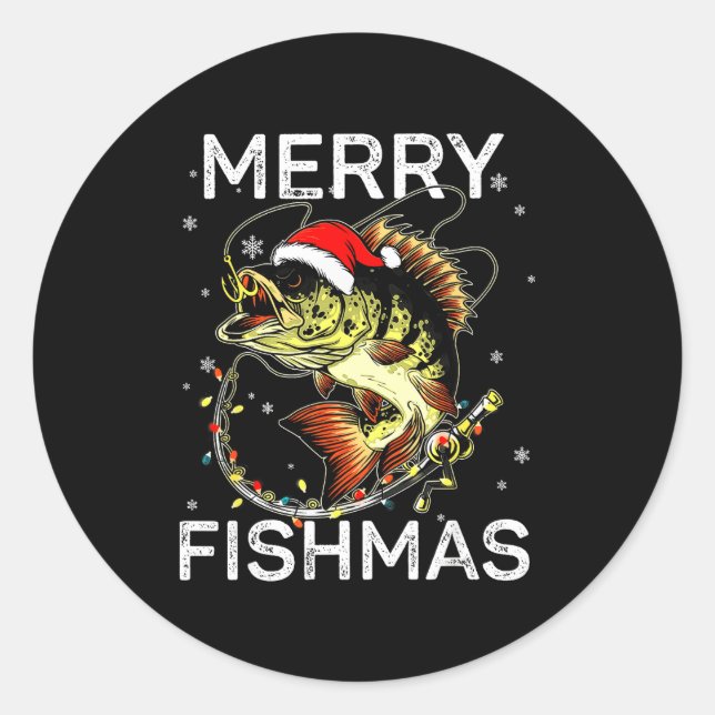 Pegatina Redonda Merry Fishmas Santa Fishing Lovers Funny Fisherman (Anverso)
