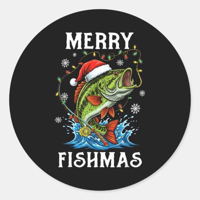 Pegatina Redonda Merry Fishmas Santa Fishing Lovers Funny Fisherman (Anverso)