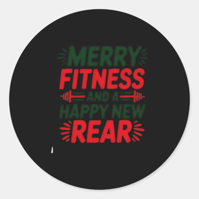 Pegatina Redonda Merry Fitness And A Happy New Rear Fitness Xmas T  (Anverso)