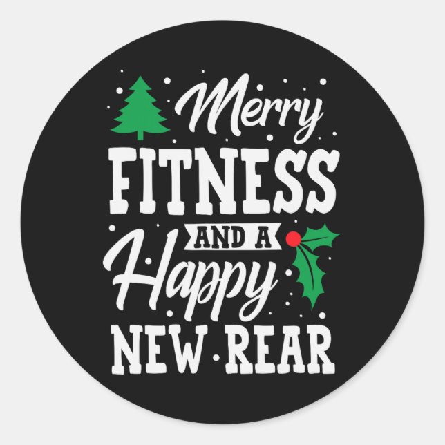 Pegatina Redonda Merry Fitness Feliz Nuevo Navidad de entrenamiento (Anverso)