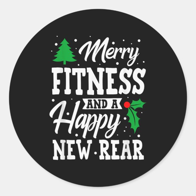 Pegatina Redonda Merry Fitness Happy New Rear Workout Christmas  (Anverso)