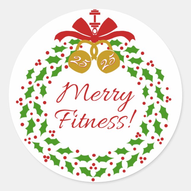 Pegatina Redonda Merry Fitness Wreath Round Pegatinas (Anverso)