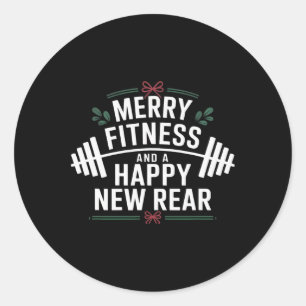 Pegatina Redonda Merry Fitness Y Feliz Nuevo Gimnasio Trasero Funny