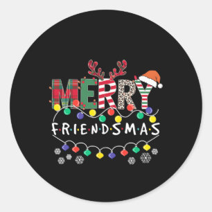 Pegatina Redonda Merry Friendsmas Plaid Leopard Friends Merry Chris