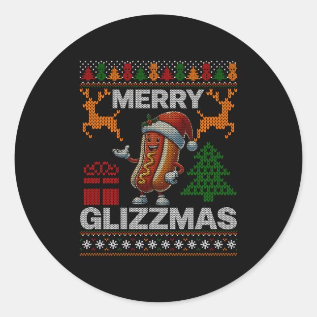 Pegatina Redonda Merry Glizzmas -christmas Glizy Matching Family Ug (Anverso)