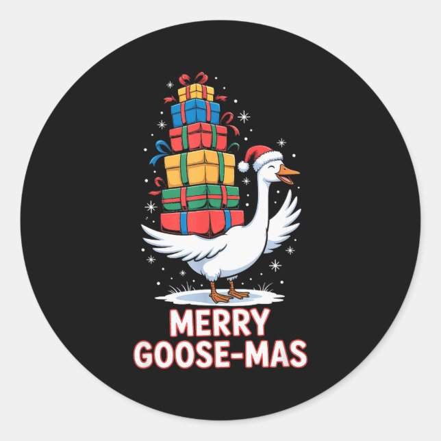 Pegatina Redonda Merry Goose-mas With Xmas Funny Christmas Goose  (Anverso)