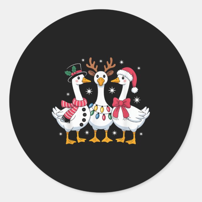 Pegatina Redonda Merry Goosemas Christmas Silly Goose Xmas Lights M (Anverso)
