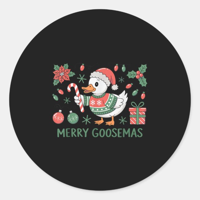 Pegatina Redonda Merry Goosemas Cute Christmas Goose Santa Hat Ligh (Anverso)