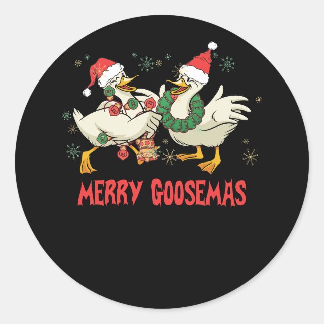 Pegatina Redonda Merry Goosemas Funny Navidades Duck Silly Goose Me (Anverso)