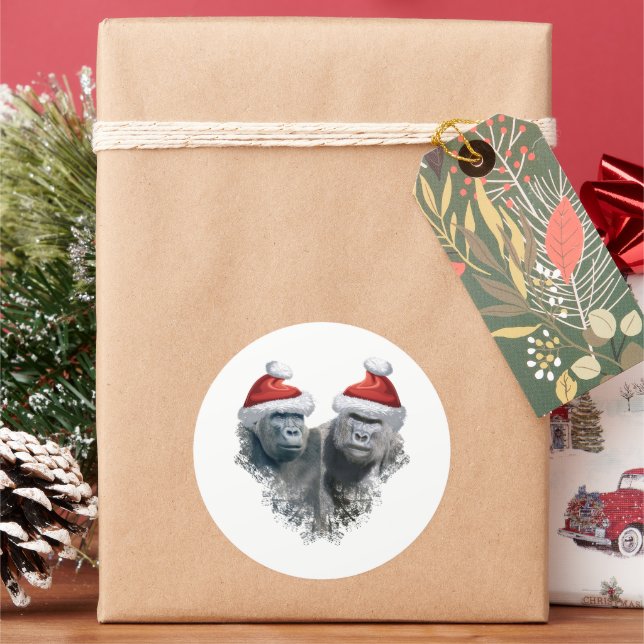 Pegatina Redonda Merry Gorilla Christmas (Vacaciones)