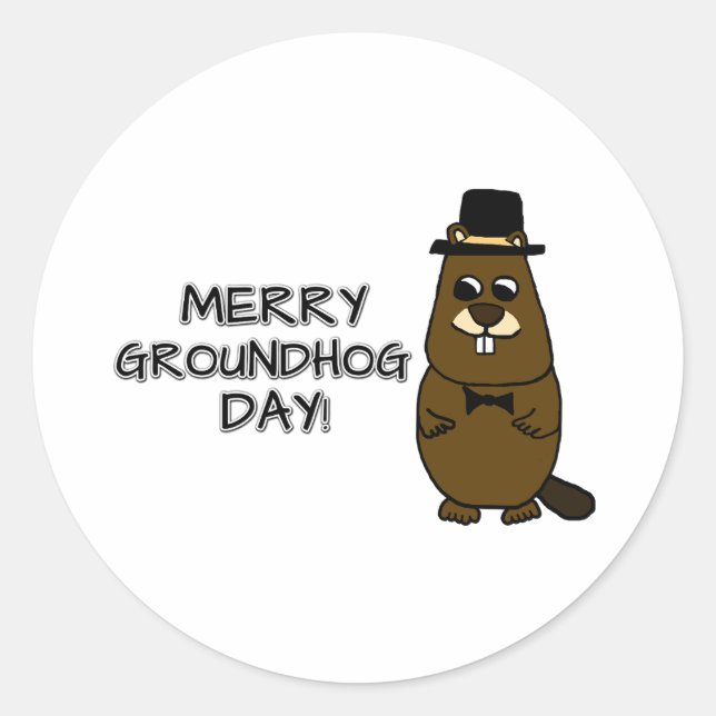 Pegatina Redonda Merry Groundhog Day (Anverso)