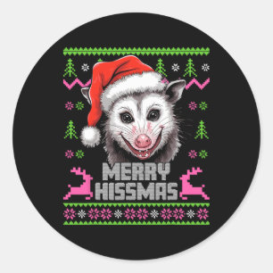 Pegatina Redonda Merry Hissmas Opossum Possum Lover Navidades feos