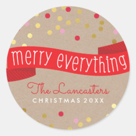 Pegatina Redonda MERRY HOLIDAY BANNER elegante caja de confetti dor