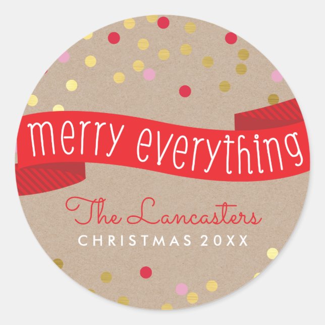 Pegatina Redonda MERRY HOLIDAY BANNER elegante caja de confetti dor (Anverso)