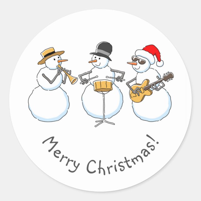 Pegatina Redonda Merry Jazzy Navidades Snowman Funny Jazzband (Anverso)