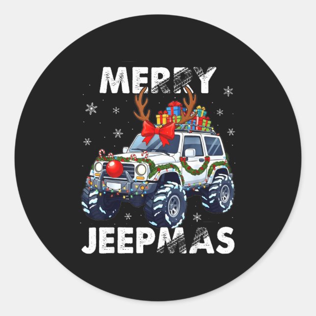 Pegatina Redonda Merry Jeepmas Ugly Light Reindeer Christmas  (Anverso)