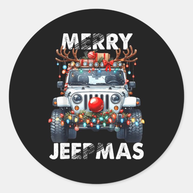 Pegatina Redonda Merry Jeepmas Ugly Light Reindeer Christmas  (Anverso)