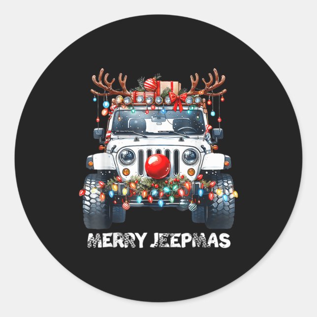 Pegatina Redonda Merry Jeepmas Ugly Light Reindeer Christmas  (Anverso)