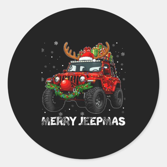 Pegatina Redonda Merry Jeepmas Ugly Light Reindeer Christmas  (Anverso)