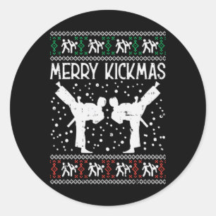 Pegatina Redonda Merry Kickmas Navidades feos Karate Jiu Jitsu Mart
