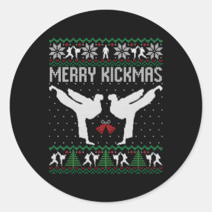 Pegatina Redonda Merry Kickmas Navidades feos Karate Jiu Jitsu Mart