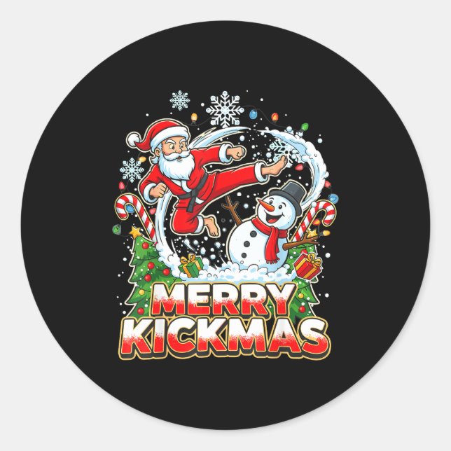 Pegatina Redonda Merry Kickmas Ugly Christmas Jiu Jitsu Funny Santa (Anverso)