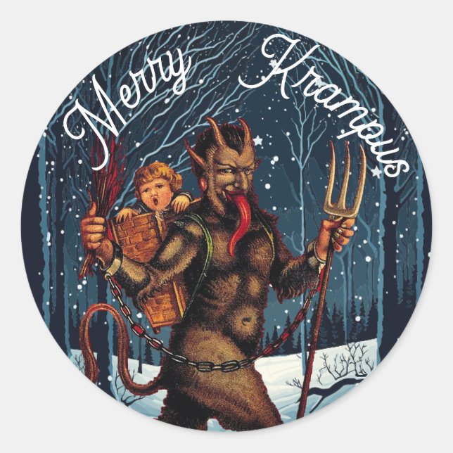 Pegatina Redonda Merry Krampus (Anverso)