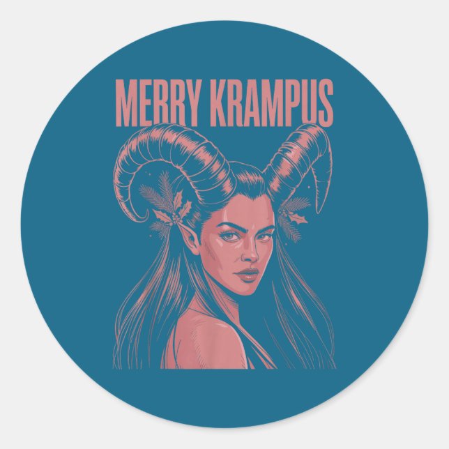 Pegatina Redonda Merry Krampus Ironic Lilith Christmas Dark Feminin (Anverso)