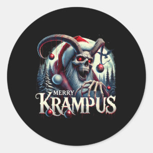 Pegatina Redonda Merry Krampus Krampus Llega A La Ciudad Horror Chr